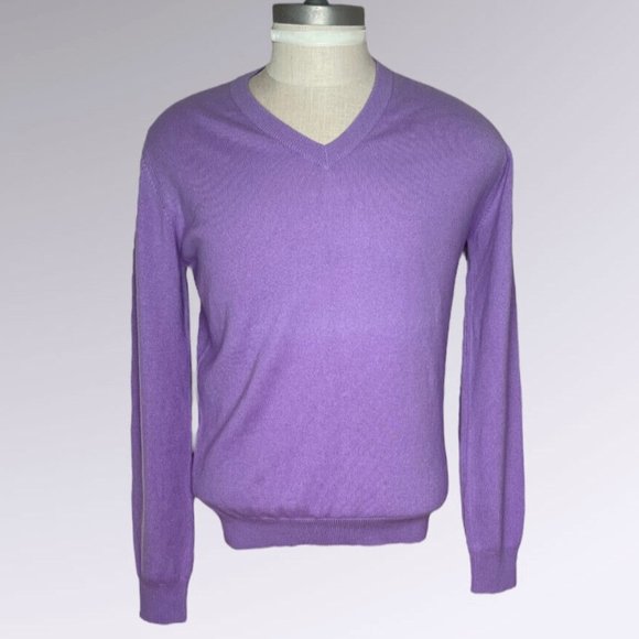 Hermes Long Sleeve 100% Cashmere Mens V-Neck Sweater EU Size M Mauve Color - Picture 1 of 10